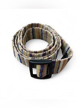 Bison Designs Multicolor Striped Woven Canvas Belt with Black Buckle Large